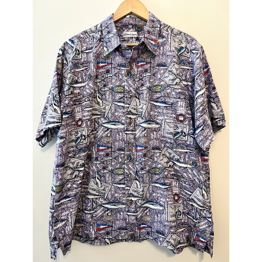 Bluewater Wear Shirt Mens X Large Fishing Fish Print Button Up Made USA VTG